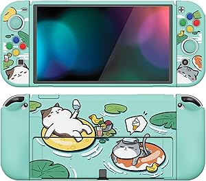 PlayVital Funda Suave para Nintendo Switch OLED - Carcasa Protectora Ergonómica para Joy-con, Grip Antideslizante con Tapas de Joysticks y Botones ABXY & Dirección (Gatos en Piscina) PlayVital Funda Suave para Nintendo Switch OLED - Carcasa Protectora Ergonómica para Joy-con, Grip Antideslizante con Tapas de Joysticks y Botones ABXY & Dirección (Gatos en Piscina)